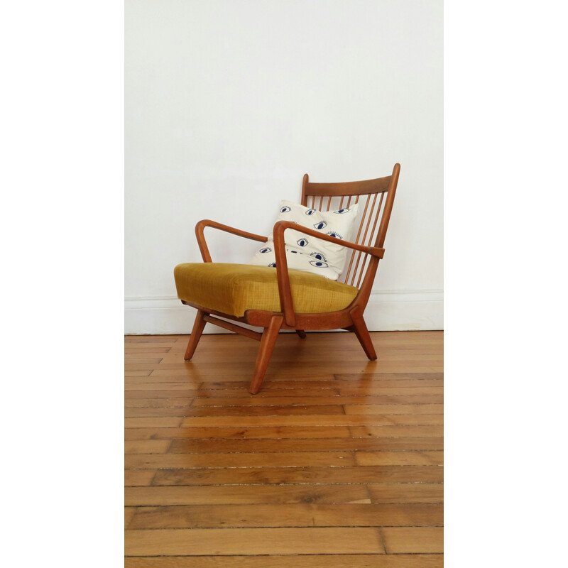 Scandinavian vintage green-yellow armchair - 1960s