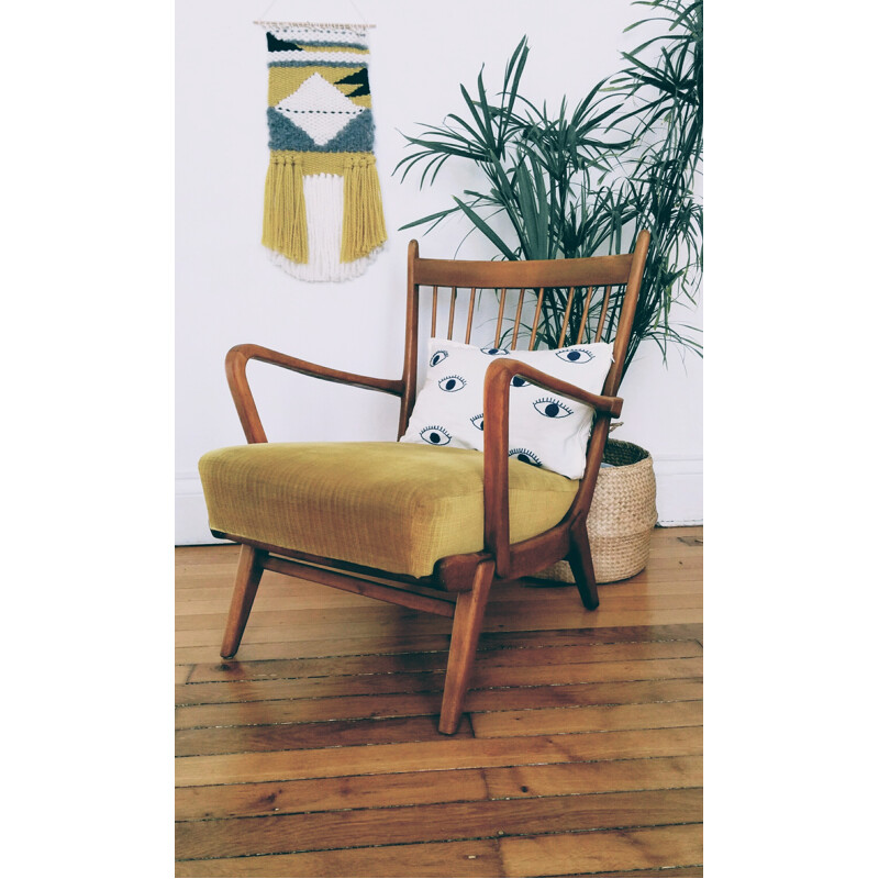 Scandinavian vintage green-yellow armchair - 1960s