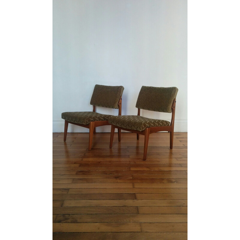 Pair of green Scandinavian low chairs - 1970s