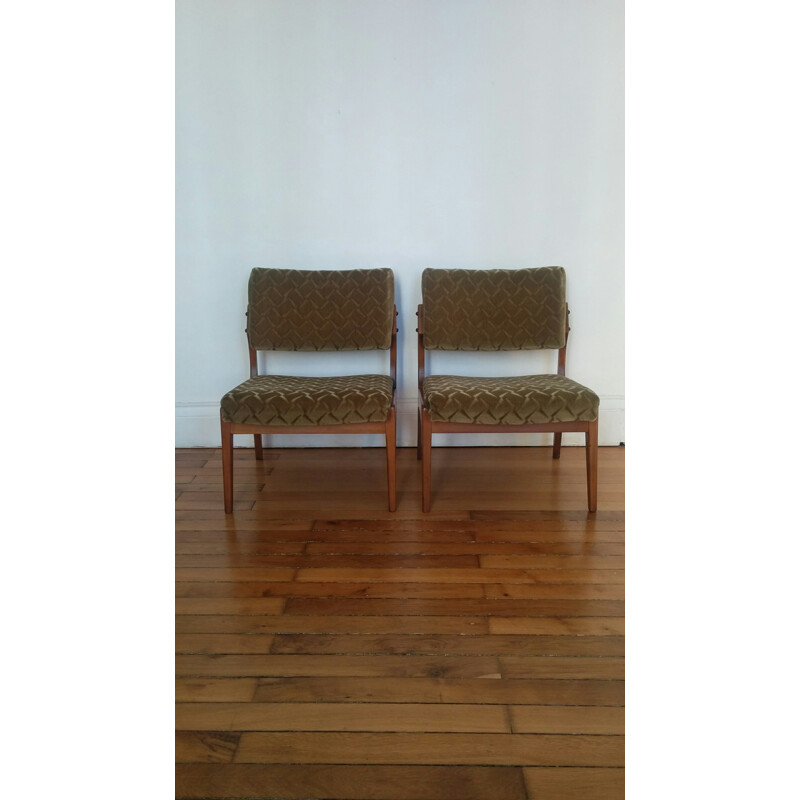 Pair of green Scandinavian low chairs - 1970s