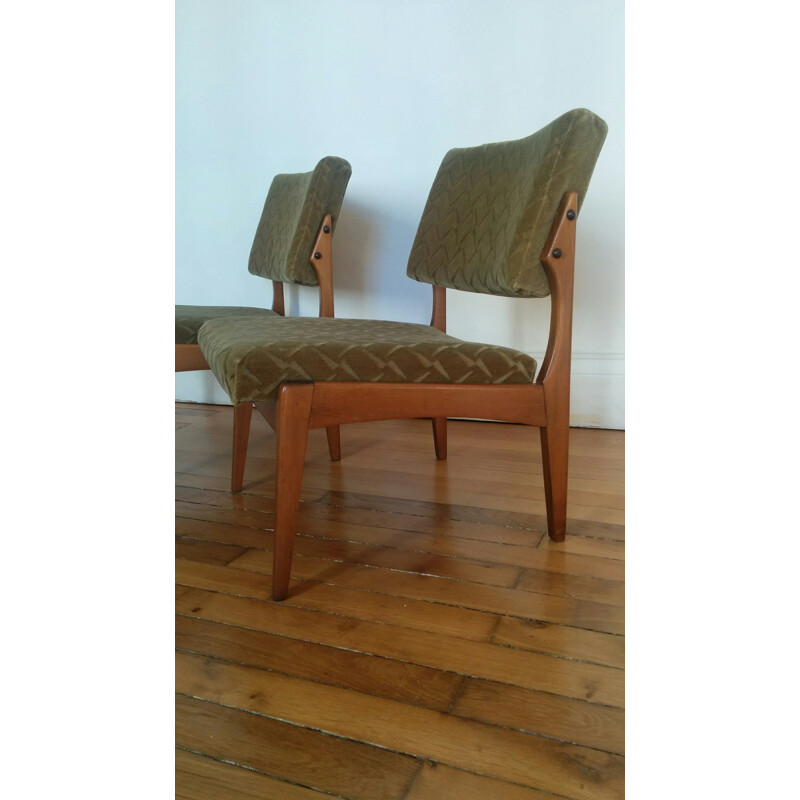 Pair of green Scandinavian low chairs - 1970s