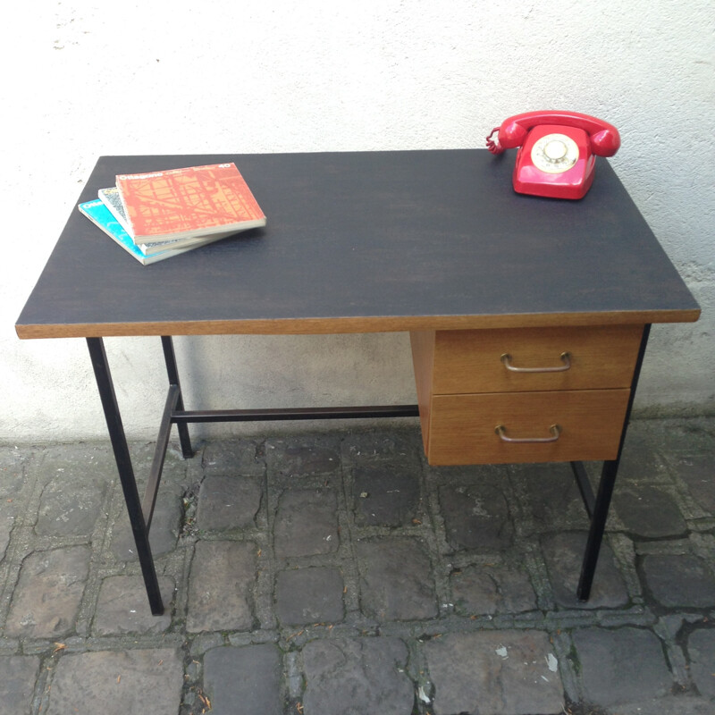 Vintage wood and metal writing desk - 1950s