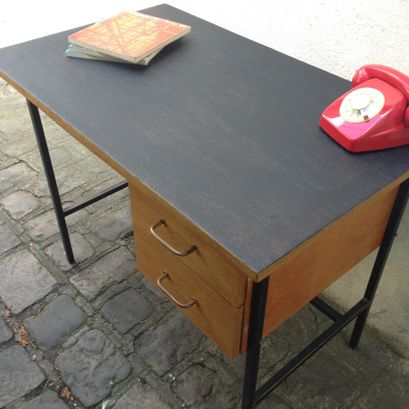 Vintage wood and metal writing desk - 1950s