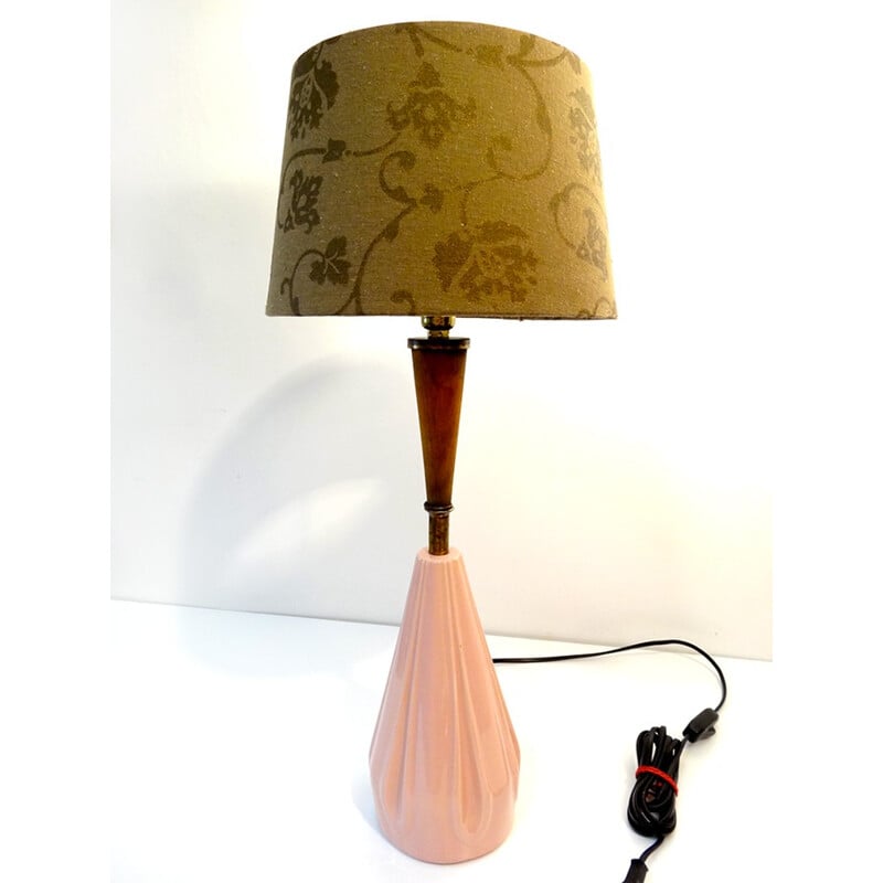 Lampe vintage en céramique et en bois - 1950