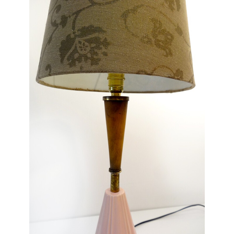 Lampe vintage en céramique et en bois - 1950