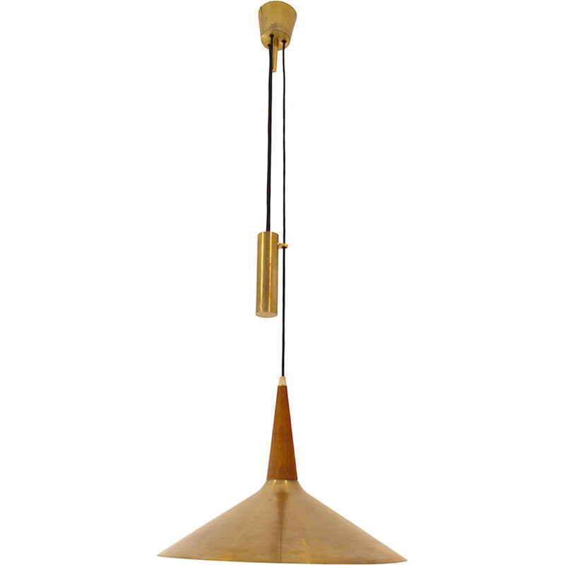 Hanging lamp made of veneer of teak and brass - 1960s