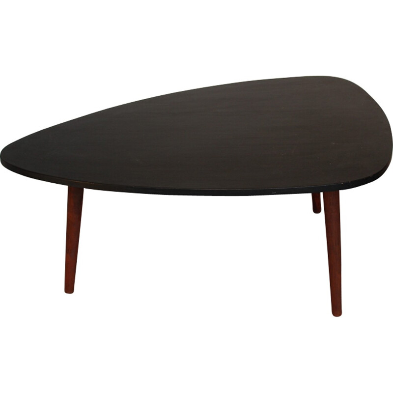 Table basse tripode en bois laqué noir - 1960