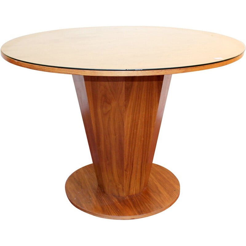 Octagonal walnut pedestal table - 1970s