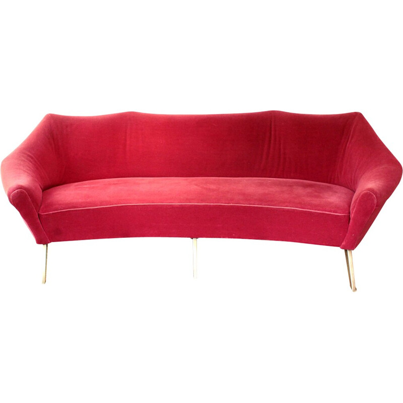 Vintage sofa in red fabric and metal - 1960s