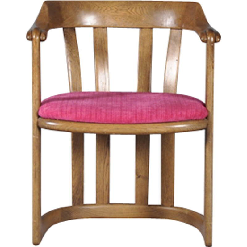 Vintage armchair in wood and pink fabric by Knoll Collection - 1960s