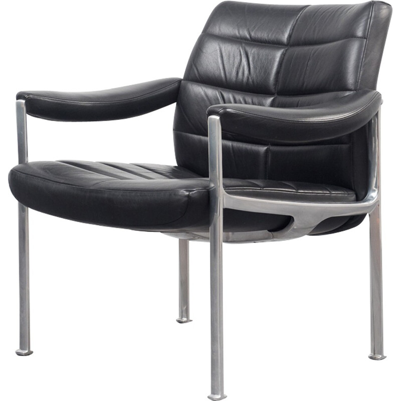 Fauteuil vintage en cuir noir - 1970