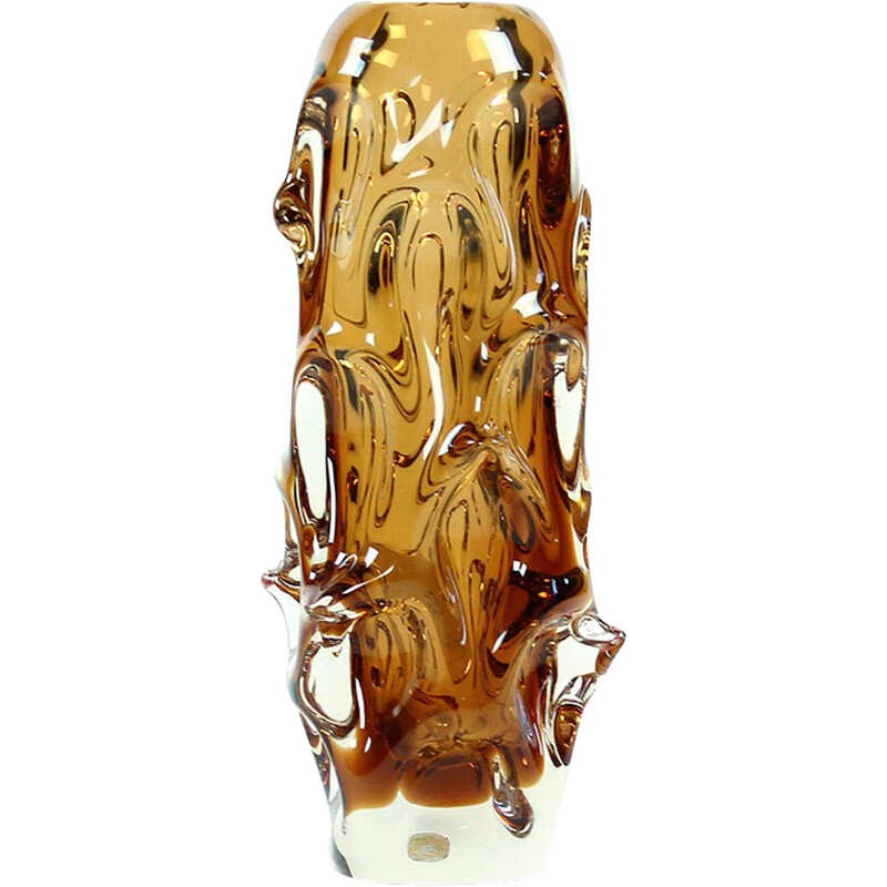 Jan Beranek Glass Vase in Amber - 1950s