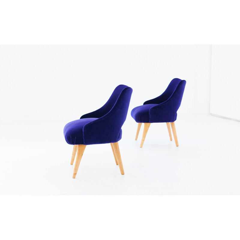 Pair of vintage Italian Easy Chairs in purple velvet - 1950s
