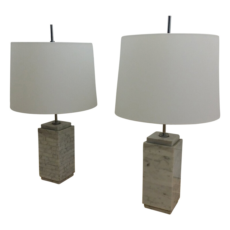 Pair of lamp in white marble, Florence KNOLL - 1960s