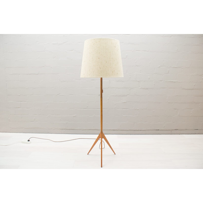 Scandinavian Tripod Teak & Brass Floor Lamp - 1960s