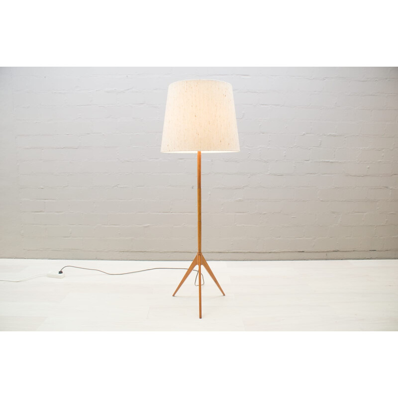 Scandinavian Tripod Teak & Brass Floor Lamp - 1960s