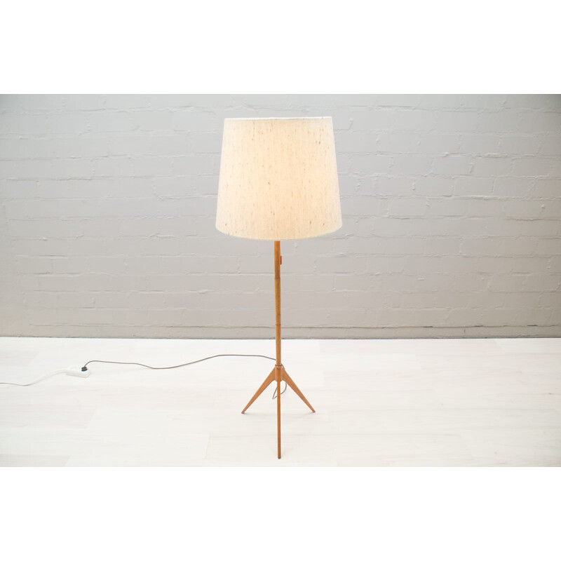 Scandinavian Tripod Teak & Brass Floor Lamp - 1960s