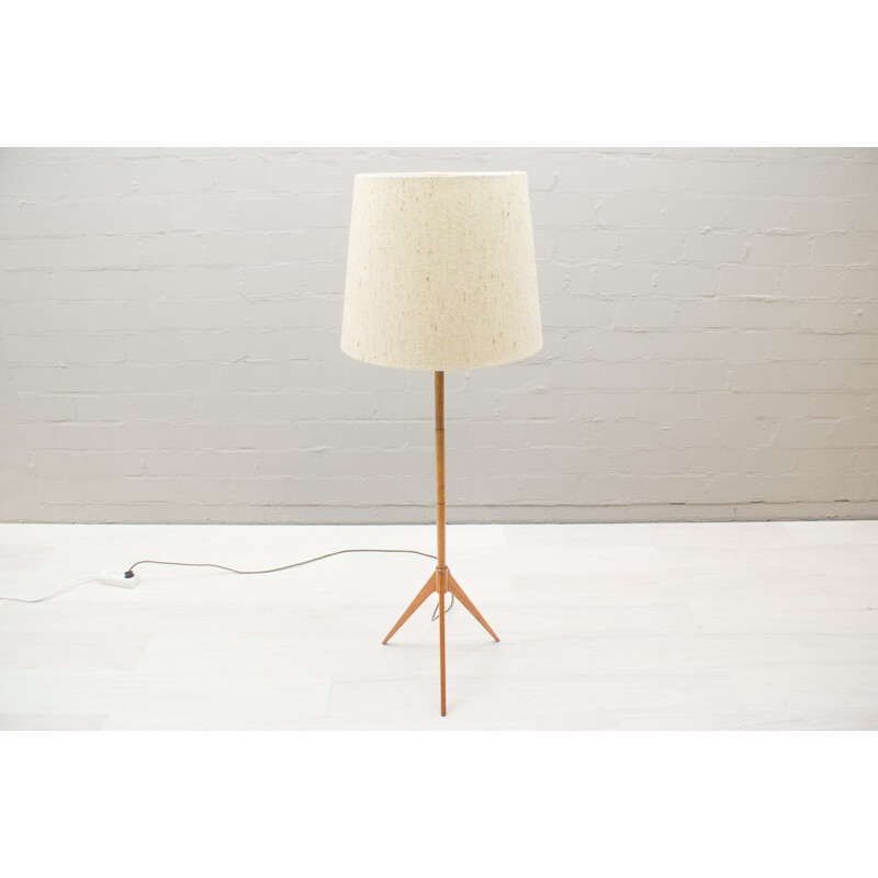 Scandinavian Tripod Teak & Brass Floor Lamp - 1960s