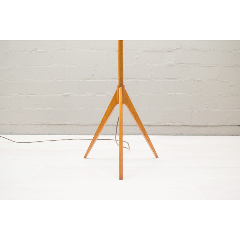 Scandinavian Tripod Teak & Brass Floor Lamp - 1960s