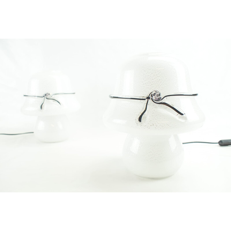 Paar vintage murano glazen tafellampen met bladzilver insluitsels, 1960