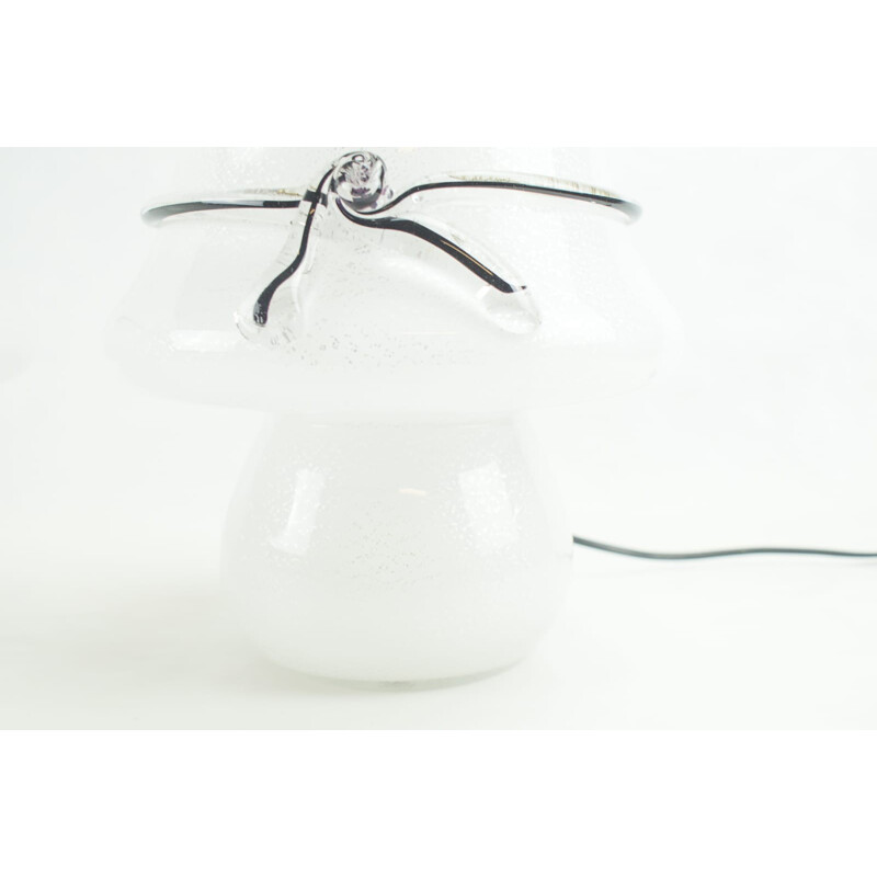 Pareja de lámparas de sobremesa vintage de cristal de murano con inclusiones de pan de plata, 1960