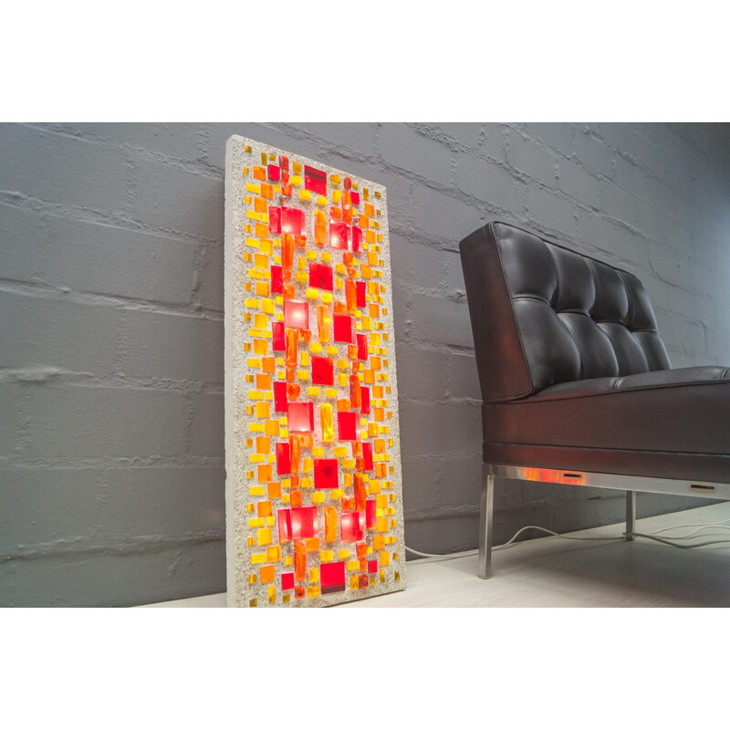 Large Colorful Concrete & Stained Glass Lounge Wall Lamp - 1960s