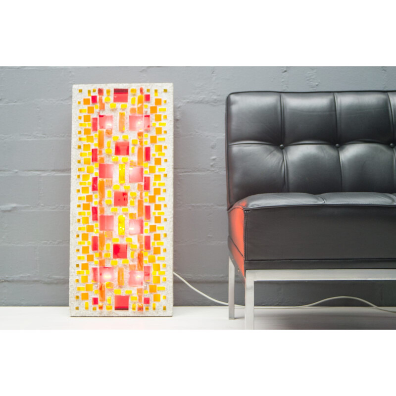 Large Colorful Concrete & Stained Glass Lounge Wall Lamp - 1960s