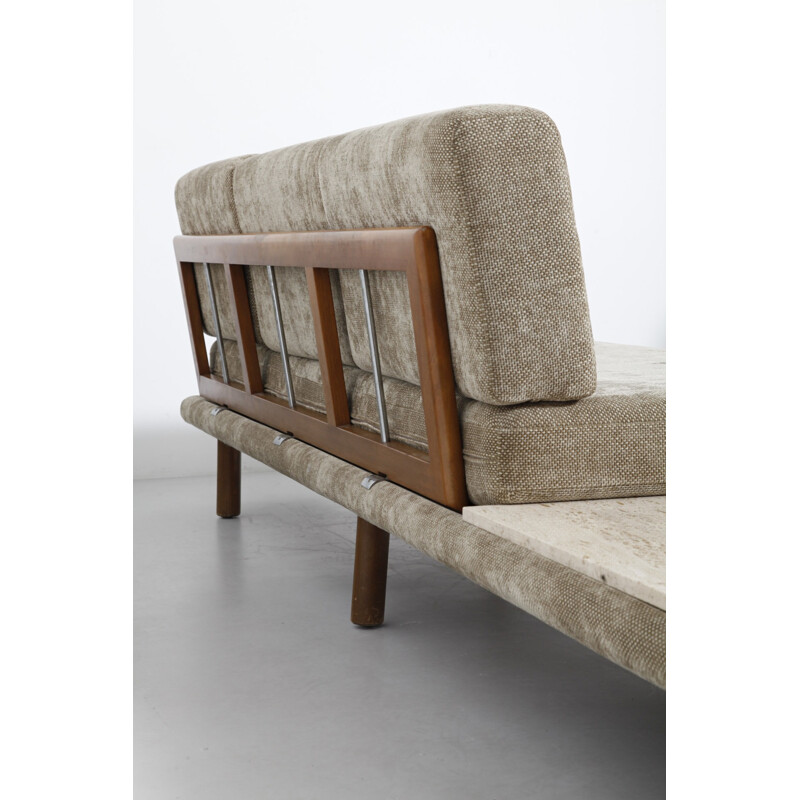 5 seaters sofa set in travertine, wood and fabric, Franz KOTTGEN - 1960s