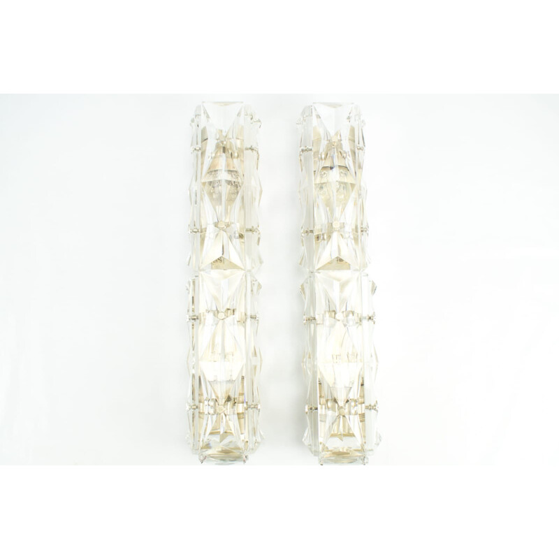 Pair of Tubular Crystal Glass Wall Lamps for Kinkeldey - 1960s