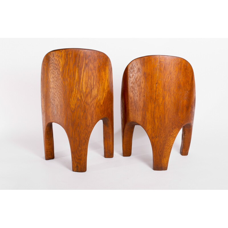Pair of brutalist massive oak chairs - 1970s