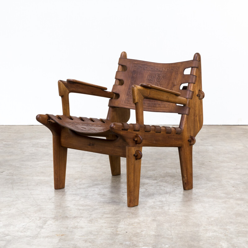 Vintage armchair in brown leather by Angel Pazmino - 1990s