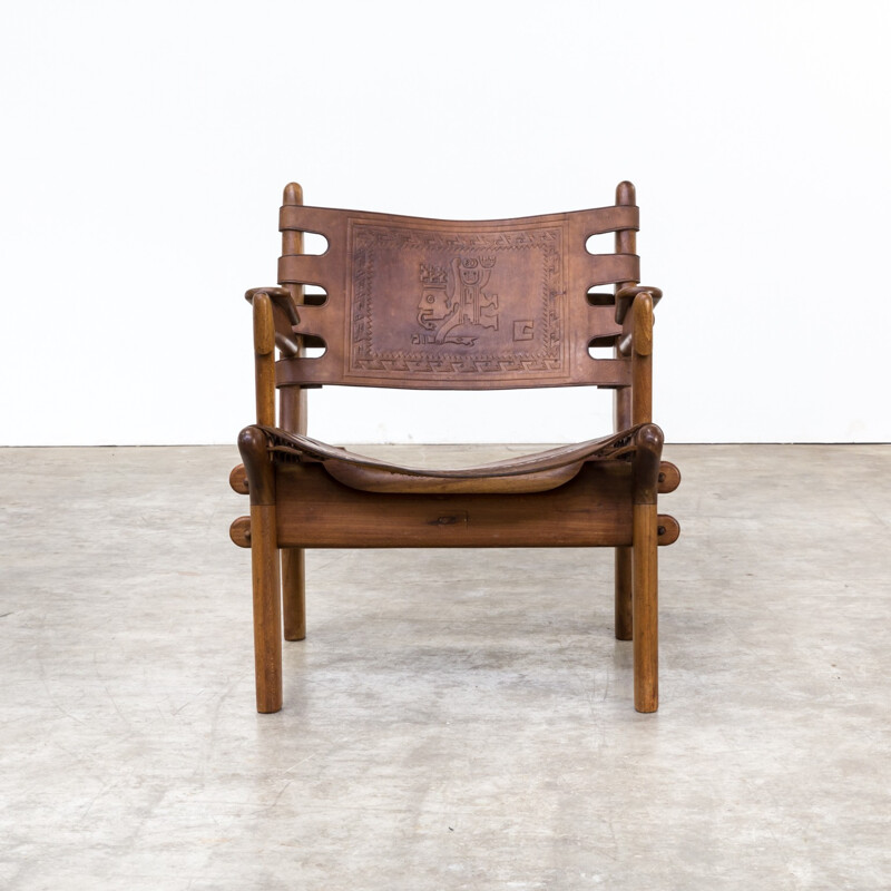 Vintage armchair in brown leather by Angel Pazmino - 1990s