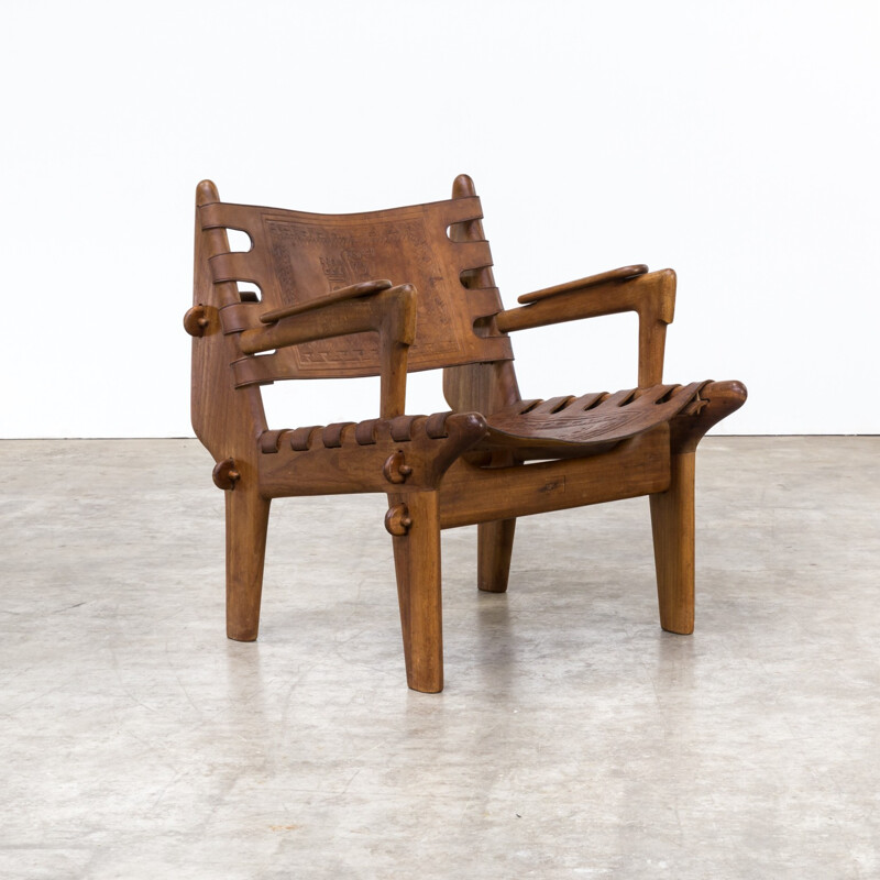 Vintage armchair in brown leather by Angel Pazmino - 1990s