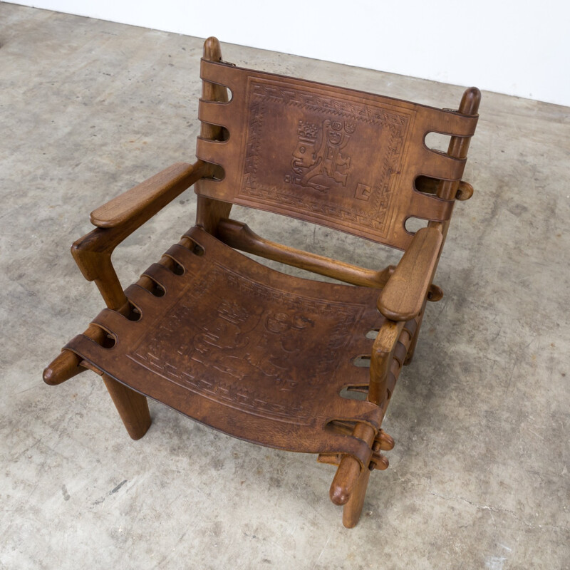 Vintage armchair in brown leather by Angel Pazmino - 1990s