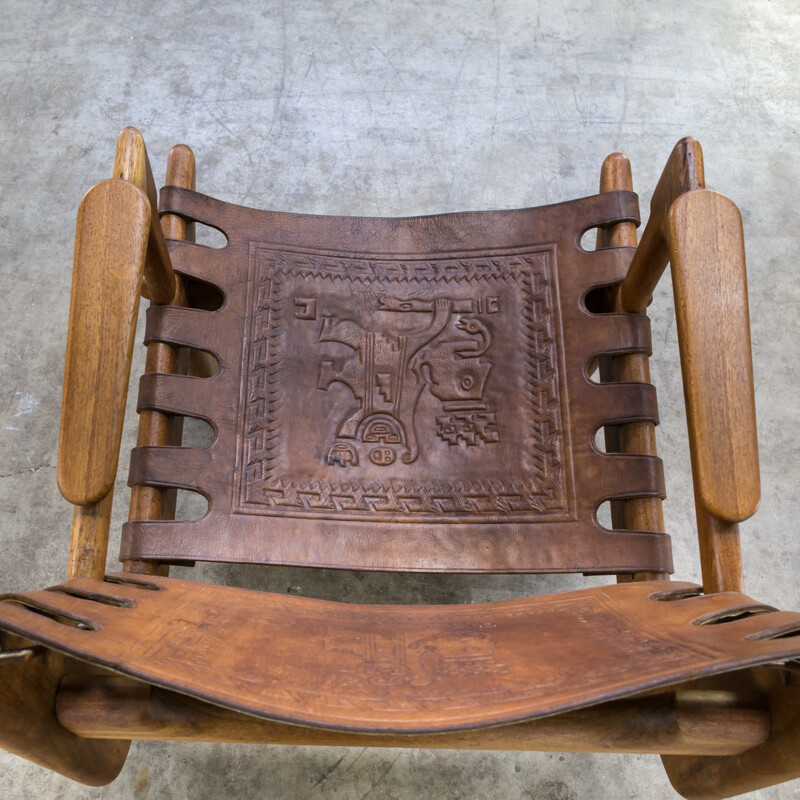 Vintage armchair in brown leather by Angel Pazmino - 1990s