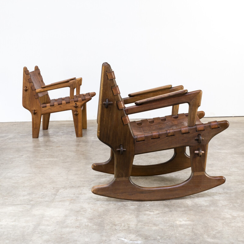 Set of armchair chair and rocking chair by Angel Pazmino - 1990s