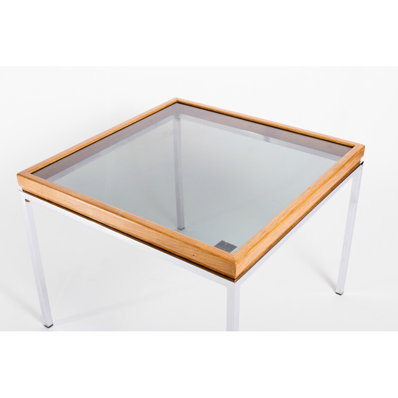 Vintage coffee table in wood, glass and steel - 1970s