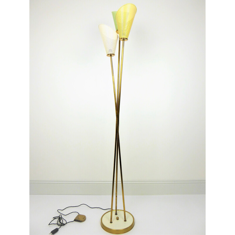 Lunel floor lamp with colored perforated reflectors - 1950s