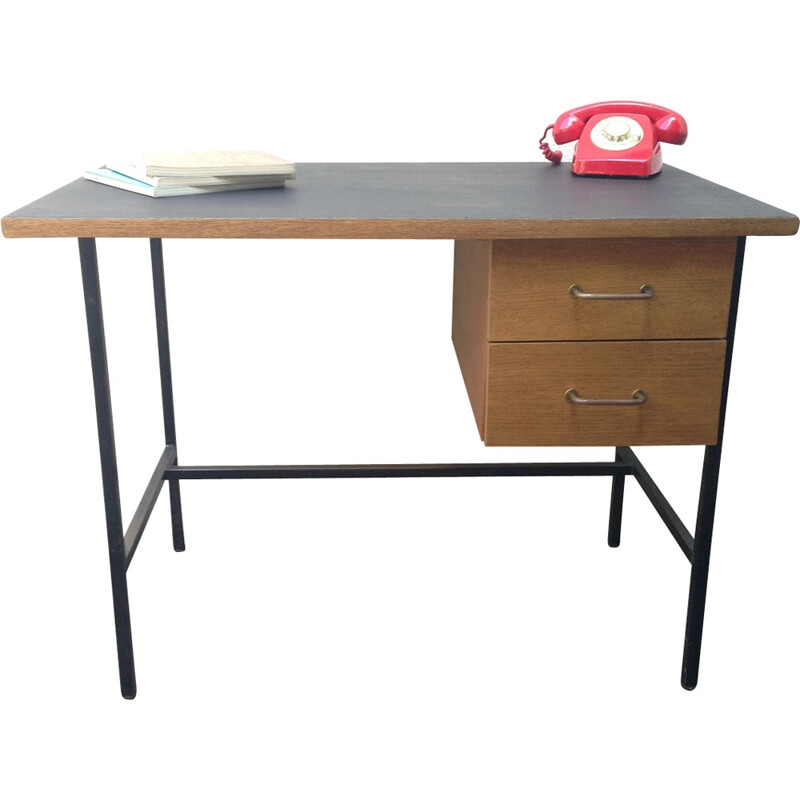 Bureau vintage bois et métal - 1950