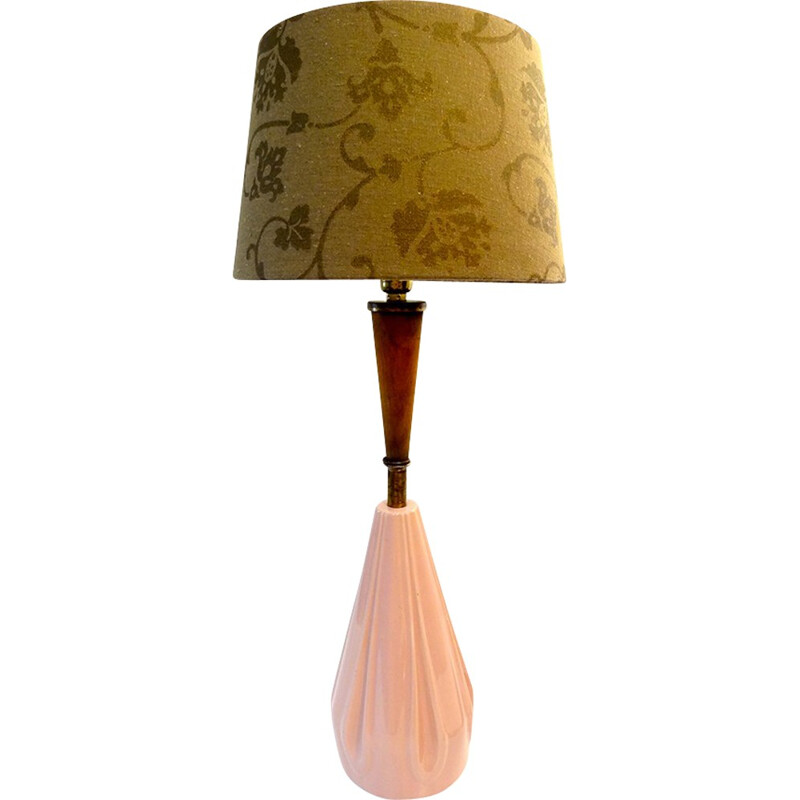 Lampe vintage en céramique et en bois - 1950