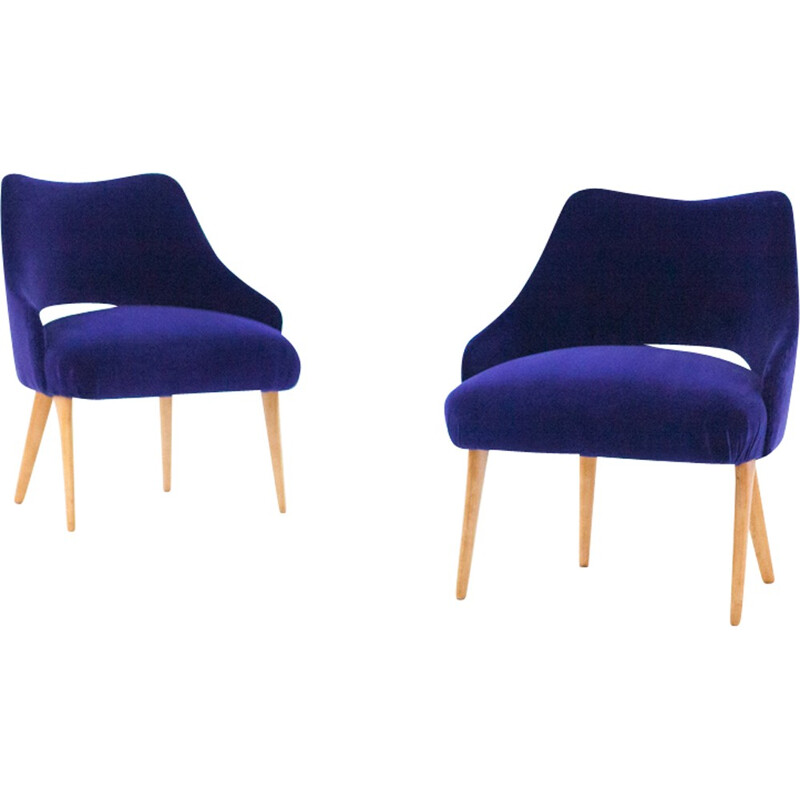 Pair of vintage Italian Easy Chairs in purple velvet - 1950s