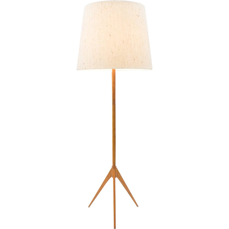 Lampadaire Trépied Scandinave en Teck et en Laiton - 1960