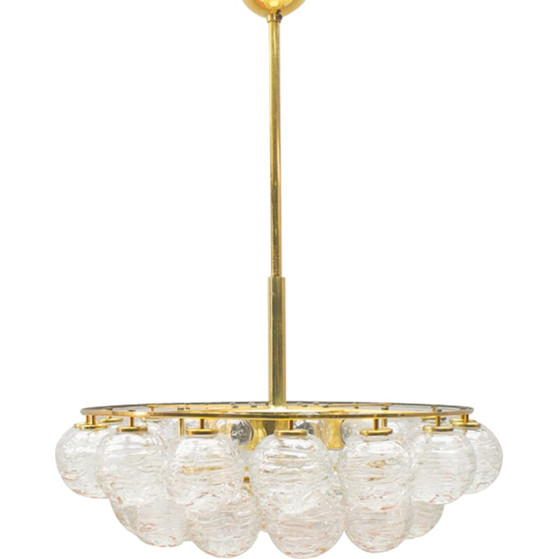 Lampadario vintage in ottone e cristallo di Doria, 1970