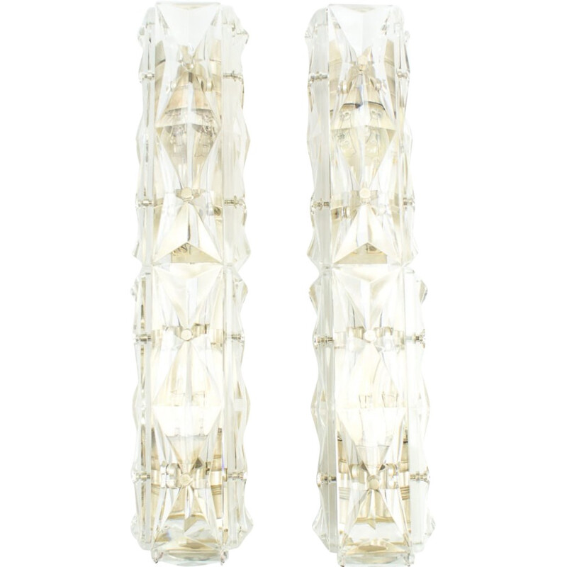 Pair of Tubular Crystal Glass Wall Lamps for Kinkeldey - 1960s