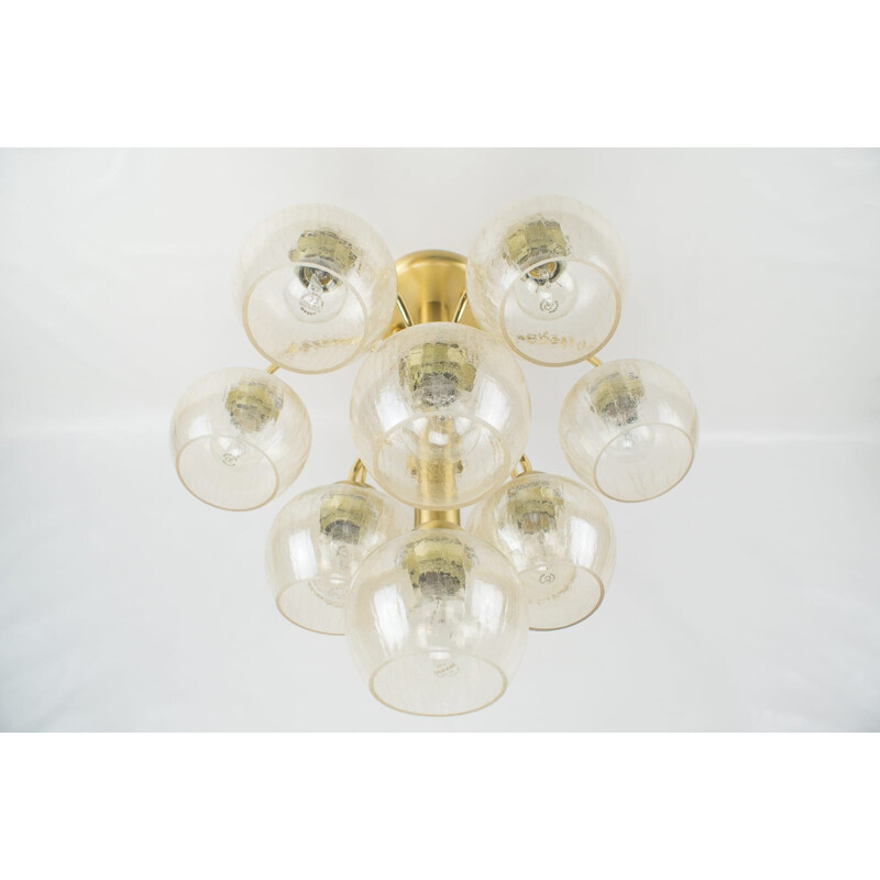 10-Light Pendant in Structured Glass - 1960s