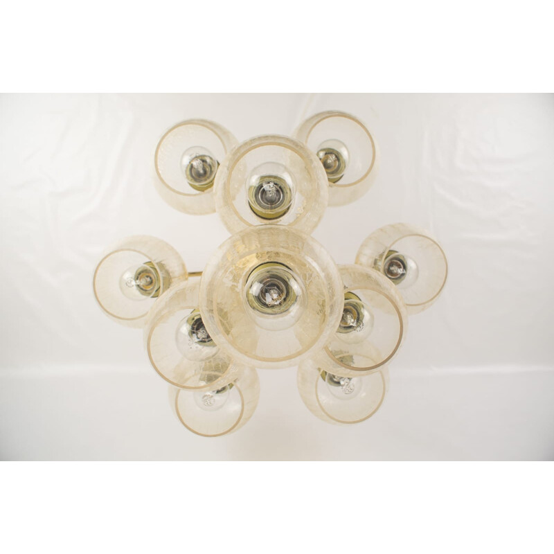 10-Light Pendant in Structured Glass - 1960s