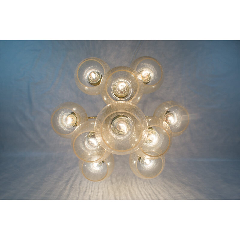 10-Light Pendant in Structured Glass - 1960s