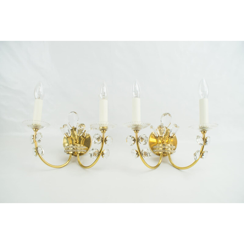 Set of 2 Golden Crystal Sconces - 1960s