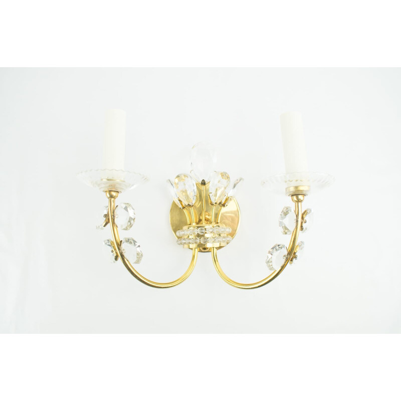 Set of 2 Golden Crystal Sconces - 1960s