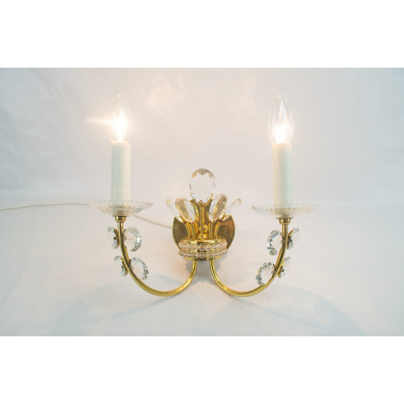 Set of 2 Golden Crystal Sconces - 1960s